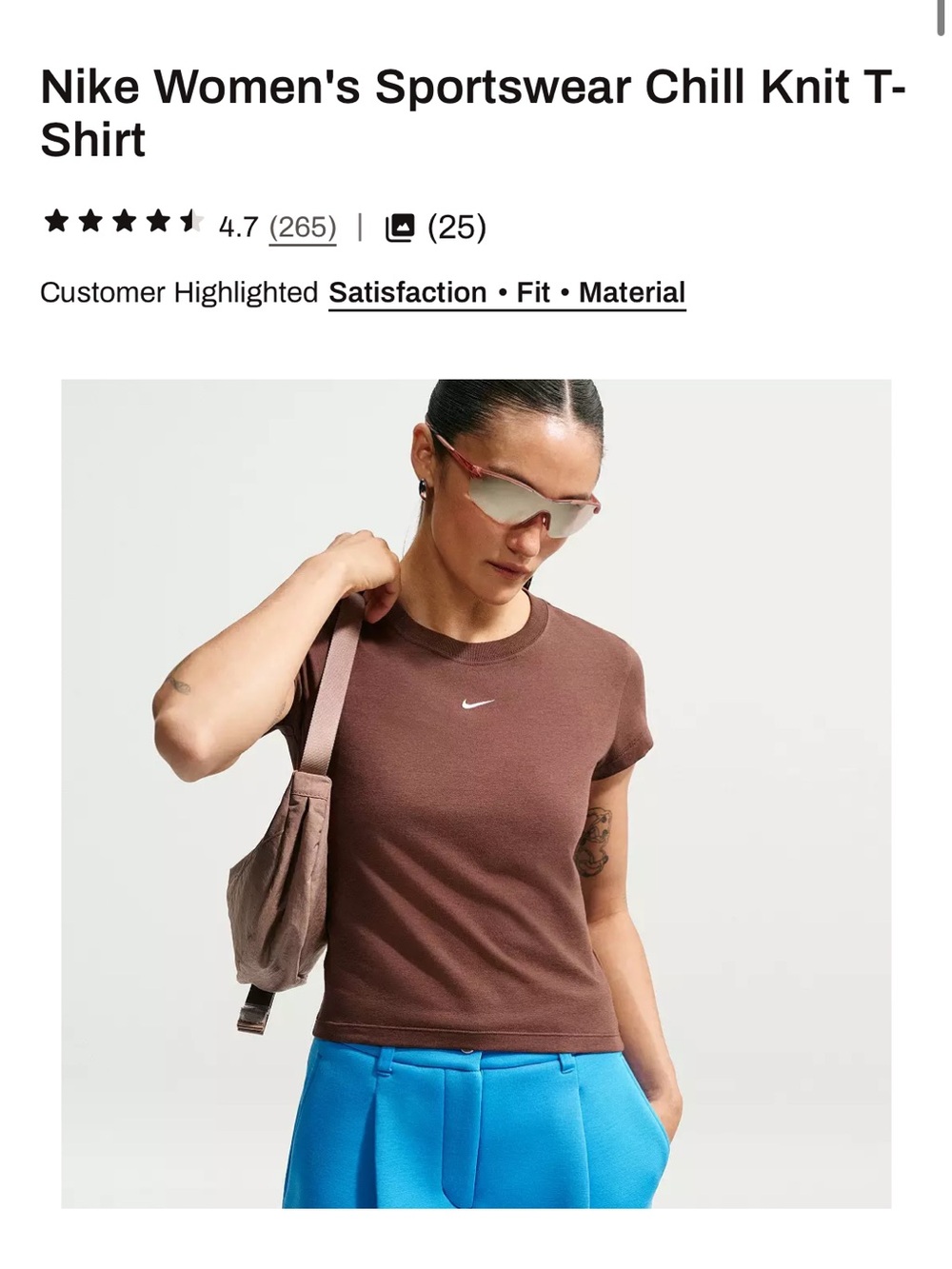 NWT Nike Women's Chill Knit T-Shirt — Brown with White Swoosh